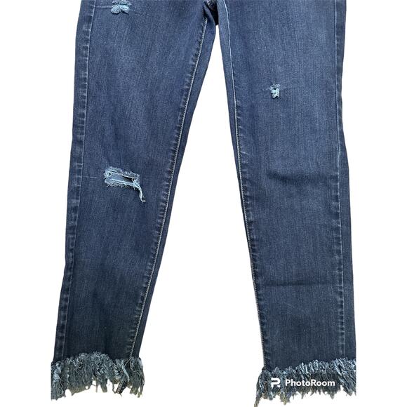 American Eagle Outfitters Raw Hem Fringe Distressed Blue Skinny Jeans Size 2 - Picture 2 of 6